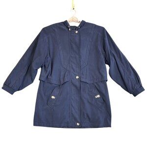 VTG Preston & York Womens M Coat Blue Hooded Zip Parka Minimalist Lined Sport